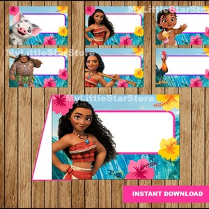 Moana Voedseletiketten, Afdrukbare Moana Voedseltentkaarten, Moana feest Voedseletiketten Direct downloaden
