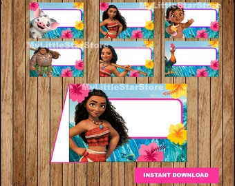 Moana Voedseletiketten, Afdrukbare Moana Voedseltentkaarten, Moana feest Voedseletiketten Direct downloaden