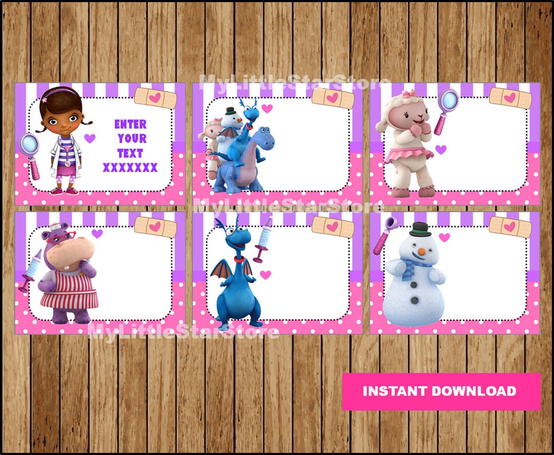 doc-mcstuffins-book-labels-printable-doc-mcstuffins-party-tags-cards-doc-mcstuffins-back-to-school-labels-editable-instant-download-etsy