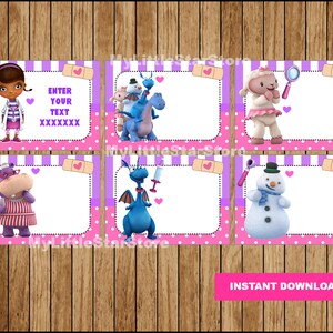 Doc McStuffins Book Labels, Printable Doc McStuffins Party tags, Cards, Doc McStuffins Back to School Labels Editable Instant download
