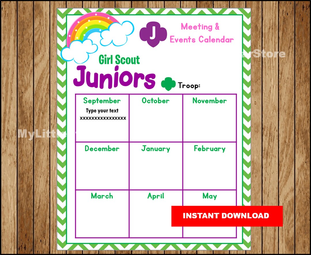 Junior Girl Scout Yearly Calendar Troop, Printable Junior Yearly ...