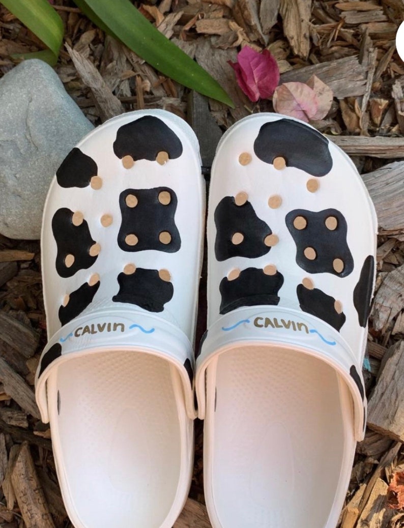 Hand made custom super cute cow print clogs/croclike shoe