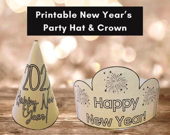 New Year's Crowns & Party Hats, Kid's NYE Party Activity Printable Activities Last Minute New Year's Fun, Simple Kid Digital Download