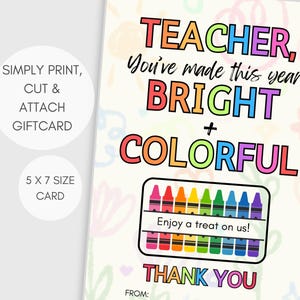 Crayon Dankeskarte | Lehrer Wertschätzung Geschenkkarte | Regenbogen Geschenk | Tagespflege Assistentin | Geschenk zum Jahresausklang | Sofortdownload