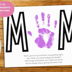 Moederdagknutsel | Cadeau handafdruk of krijt voor kinderen | Handgemaakt cadeau voor moeder | Verf en decoreer | Kinderkaart | Direct downloaden