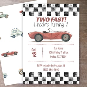 EDITABLE Race Car Birthday Invitation, Two Fast Birthday Party, Red Race Car Themed, Sport Car Boy, INSTANT Download, Printable Invitation