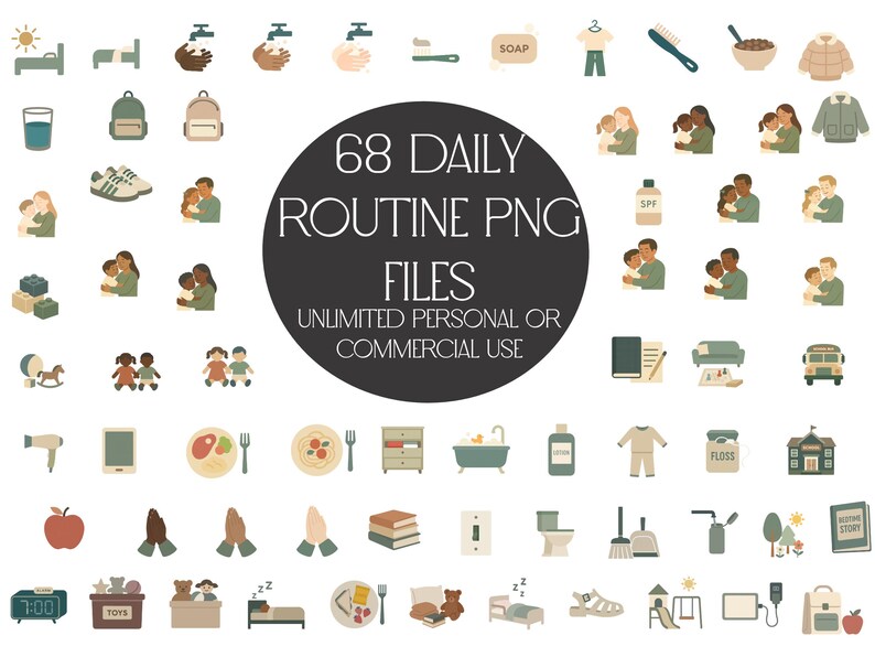 Others Daily Routine Daily Routine PNG Bundle | Includes 68 High Resolution PNG Files ...