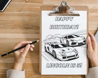 EDITABLE Car Birthday Party Coloring Pages
