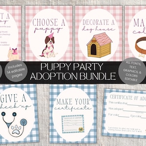 Puppy Party Adoption Station Bundle | Adopt a Puppy Pawty Signage | Let&#39;s Pawty Birthday | Editable Instant Download Prints | Full/Half Page