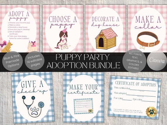 Puppy Party Adoption Station Bundle | Adopt a Puppy Pawty Signage | Let's Pawty Birthday | Editable Instant Download Prints | Full/Half Page