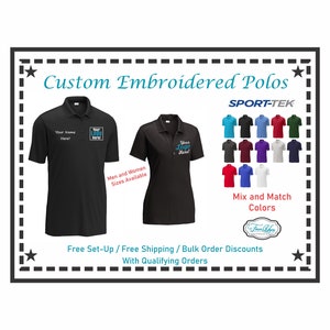 Custom Embroidered Polo Shirts, Personalized Business Shirts, Sport-Tek Polos, Custom Embroidery, Business Logo, Mens Shirts, Womens Shirts