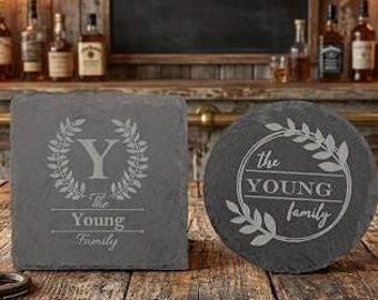 Personalized Slate Coaster, Engraved Stone Drinkware, Custom Logo