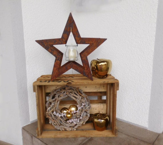 Stern Aus Metall Holz Ablage Rost Gross Etsy