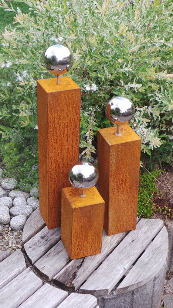 Gartensaulen Rost Edelstahl 3er Set Etsy