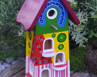 Vogelhaus Futterstelle - "Kunterbunt" Dekoration Holz