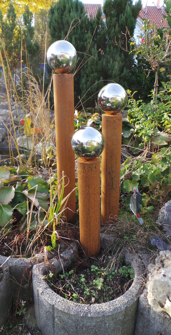 Gartensaulen Schmal Rost Mix 3er Set Gartendekoration Etsy
