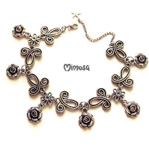 Boho Rose Ankle Bracelet, Adjustable Floral Silver Anklet with Rose Charms, Vintage Style Foot Jewelry, Handmade Ankle Chain for Women