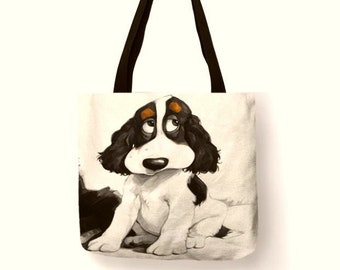 Schattige hond print draagtas, vrouw markt kruidenier tas, hondenliefhebbers cadeau, herbruikbare boodschappentas, hond eigenaar cadeau, eco vriendelijke Boho hippie tas