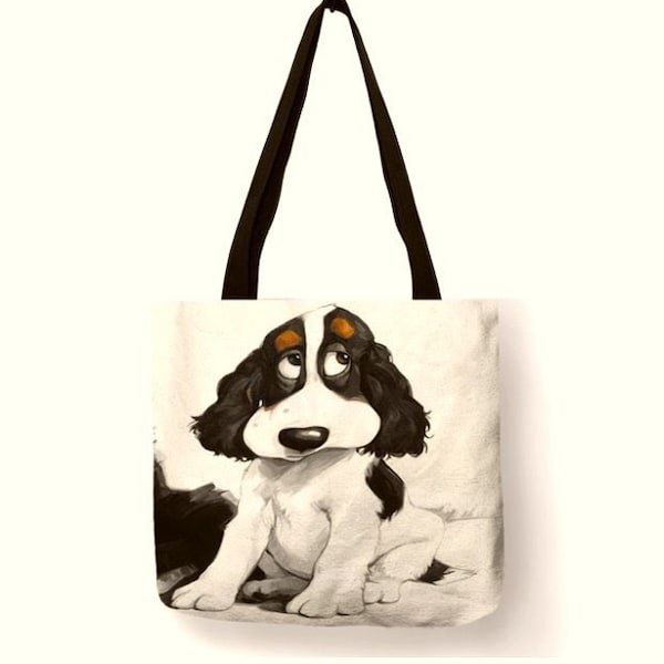 Lindo bolso de mano con estampado de perros, bolso de compras del mercado de mujeres, regalo para amantes de los perros, bolsa de compras reutilizable, regalo para dueños de perros, bolso hippie boho ecológico