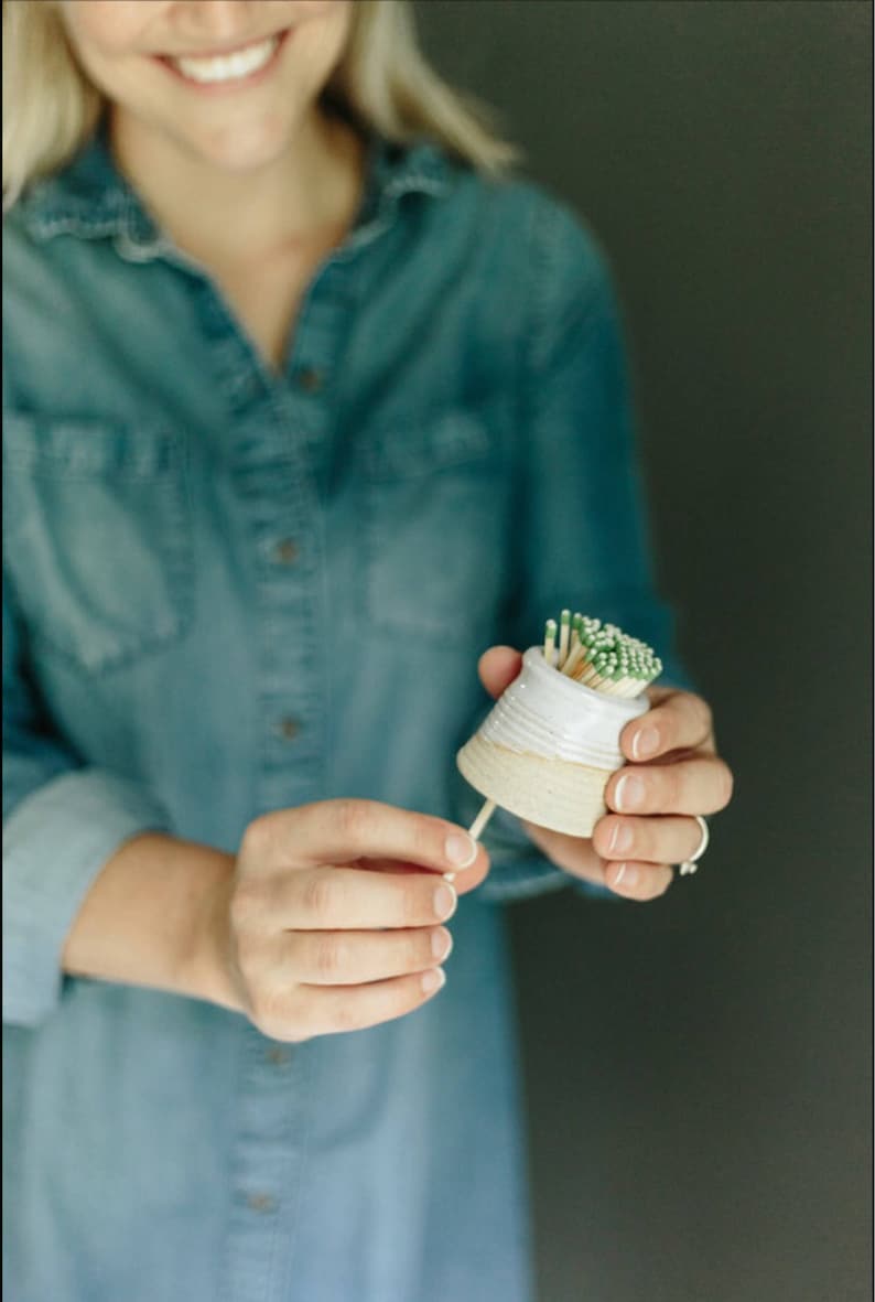 White Match Striker / Handmade Pottery / Match Holder / Candle Lighter / Toothpick Holder / Farmhouse / French Country image 9