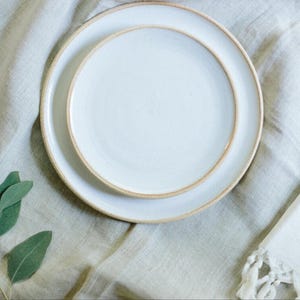 LIMITED EDITION Handmade Pottery Dishes, White Plate Settings With Unglazed Rim, Pottery, Stoneware, Ceramic Dinnerware Sets image 3