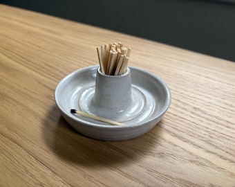 Handmade White Pottery Match Striker: Wheel-Thrown Ceramic Holder (1.5-1.75" H)