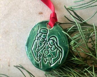Green Nativity Ornament / Handmade Ornaments / Pottery / Porcelain Ornament / Handmade / 2019 Ornament/ Farmhouse / French Country /