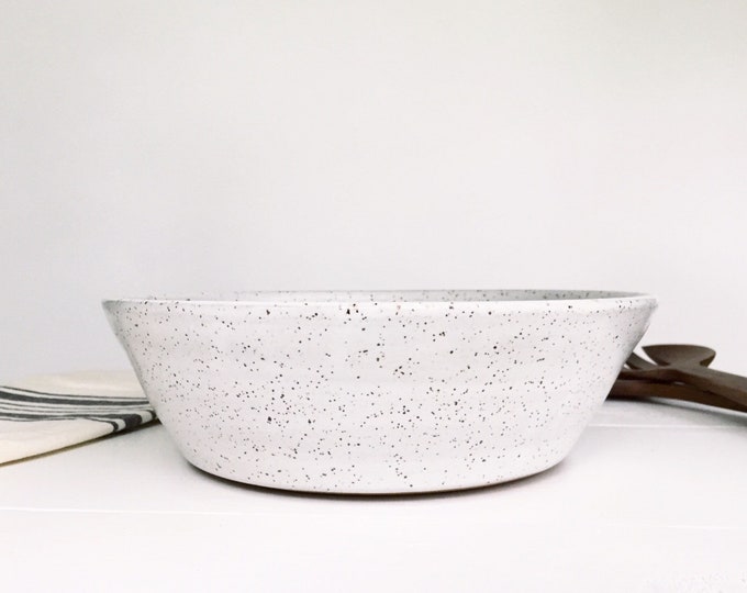 LARGE White Speckled Pottery Serving Bowl Fruit Bowl Salad Etsy