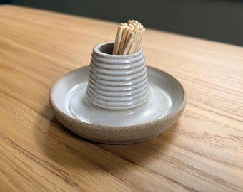 Handmade White Pottery Match Striker Holder: French Country Style, Toothpick Holder (1.75-2" H)