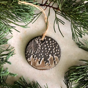 Nativity Ornament / Handmade Ornaments / White Pottery / Ceramic Ornament / Manger Scene / Farmhouse / French Country