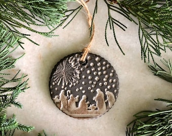 Nativity Ornament / Handmade Ornaments / White Pottery / Ceramic Ornament / Manger Scene / Farmhouse / French Country