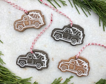 Christmas Truck Ornament / Black OR Speckled Ornament / Handmade Ornaments / White Pottery / Ceramic Ornament / Farmhouse / French Country /