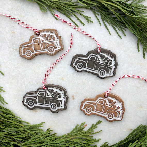 Handmade Ceramic Christmas Truck Ornament: Farmhouse Tree Decor