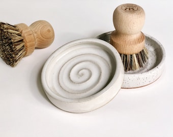 Pottery Scrub Brush Holder / Catch All Dish  / Jewelry Dish / White OR Speckled