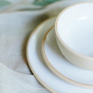 LIMITED EDITION Handmade Pottery Dishes, White Plate Settings With Unglazed Rim, Pottery, Stoneware, Ceramic Dinnerware Sets image 4