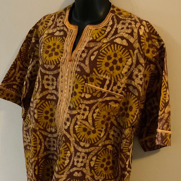 Cotton Batik Embroidered Top, Shirt, Blouse. L/XL