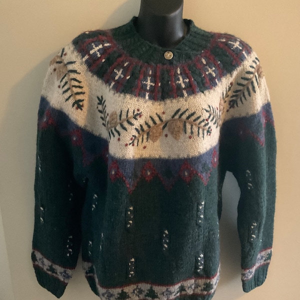 Talbots Hand Knitted 100% Wool Sweater XL. Hiking,Skiing.