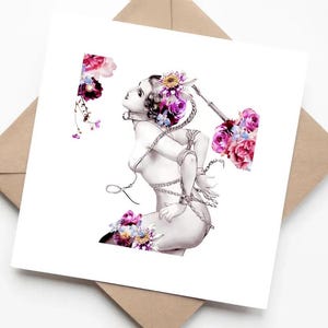 Cartão de felicitações com arte de escrava doce com colar e correntes