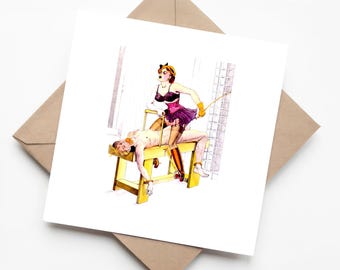 Mistress in Control! A Bold Ride of Authority Art Humour Adult Greeting Card