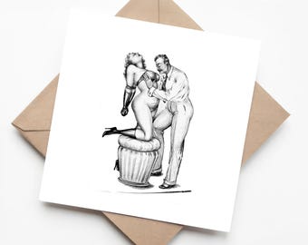 Power Dynamics in Black & White Dominant Man and Woman in Lingerie Adult Birthday