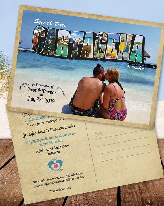 Cartagena Colombia Destination Wedding Save The Date Postcard Etsy