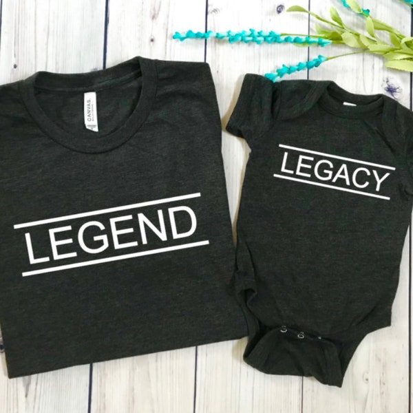 Legend Legacy, father son matching shirts, the legend the legacy, matching t shirts, pregnancy announcement, gender reveal, baby shower
