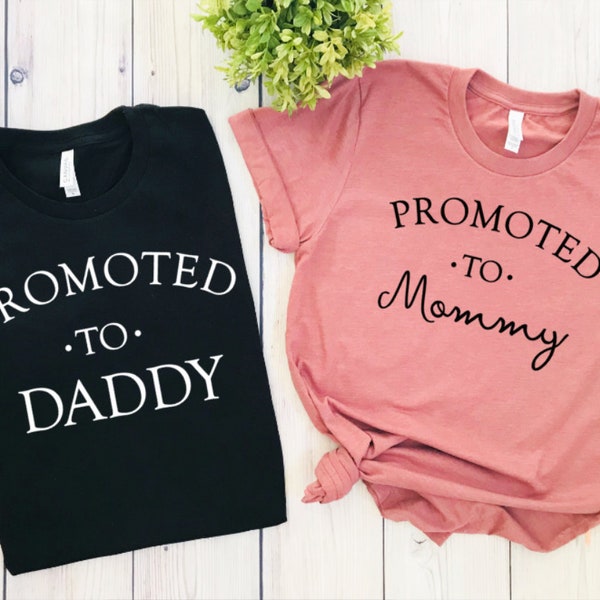 Promoted to mommy shirt, Promoted to Daddy shirt, Pregnancy announcement, baby announcement, pregnancy reveal shirts, gender reveal shirts