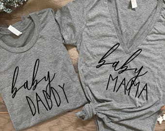Pregnancy announcement, Baby Mama Baby Daddy, baby shower gift, gender reveal, mommy daddy, matching shirts