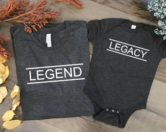 Legend Legacy, father son matching shirts, the legend thhe legacy, matching t shirts, pregnancy announcement, gender reveal, baby shower