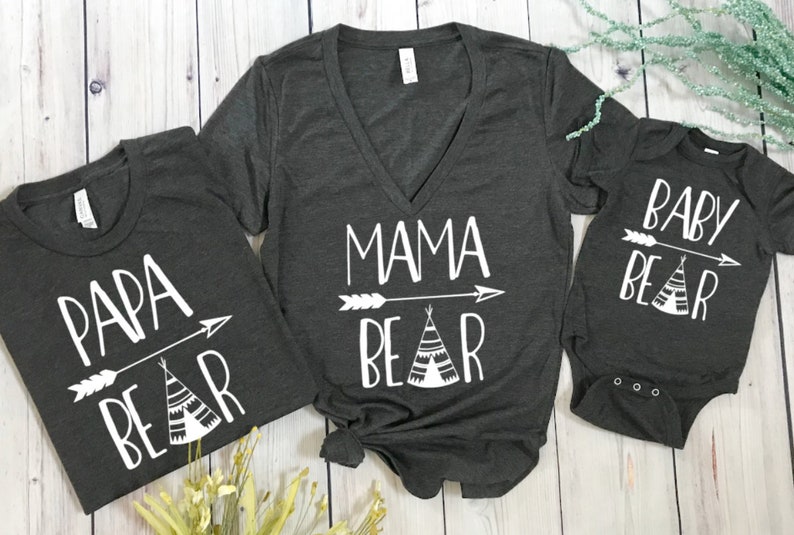 Papa Bear Mama Bear Baby Bear matching t shirts, Fathers day, Mothers day, baby shower, birthday