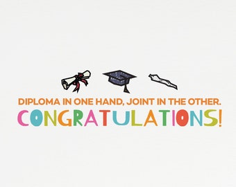 Diploma in de ene hand, meedoen in de andere. Gefeliciteerd! -Afstudeerkaart | Verfijnde afstudeerwensen - Premium ontwerp