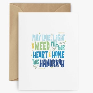Carte Hanoukka stoner – Carte pour les fêtes 420 hilarante | Le parfait cadeau de marijuana pour elle | Carte de Hanoukka sur le thème des mauvaises herbes pour les amis stoners