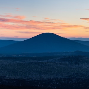 Fine Art Photography Prints &quot;Black Butte at Sunrise&quot; (1x3): Panorama, Cascades, Central Oregon, Artwork, Landscape, Minimalist, Pastel, Sky