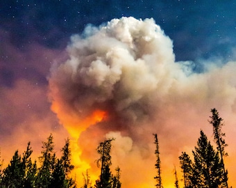 Fine Art Photography Prints "Night Plume": Wildland Fire, Firefighting, Firefighter, Astro, Astrophotography, Smoke Column, Sky, Stars, Epic